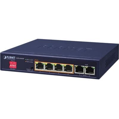 Planet Planet GSD-604HP, 4-Port 10/100/1000T 802.3at POE + 2-Port 10/100/1000T Desktop Switch (55W POE Budget, External Power Supply) NS011