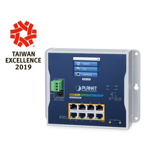 Planet Planet Industrial WGS-5225-8P2SV L2+ 8-Port 10/100/1000T 802.3at PoE + 2-Port 100/1000X SFP Wall-mount Managed Switch with LCD touch screen NS025