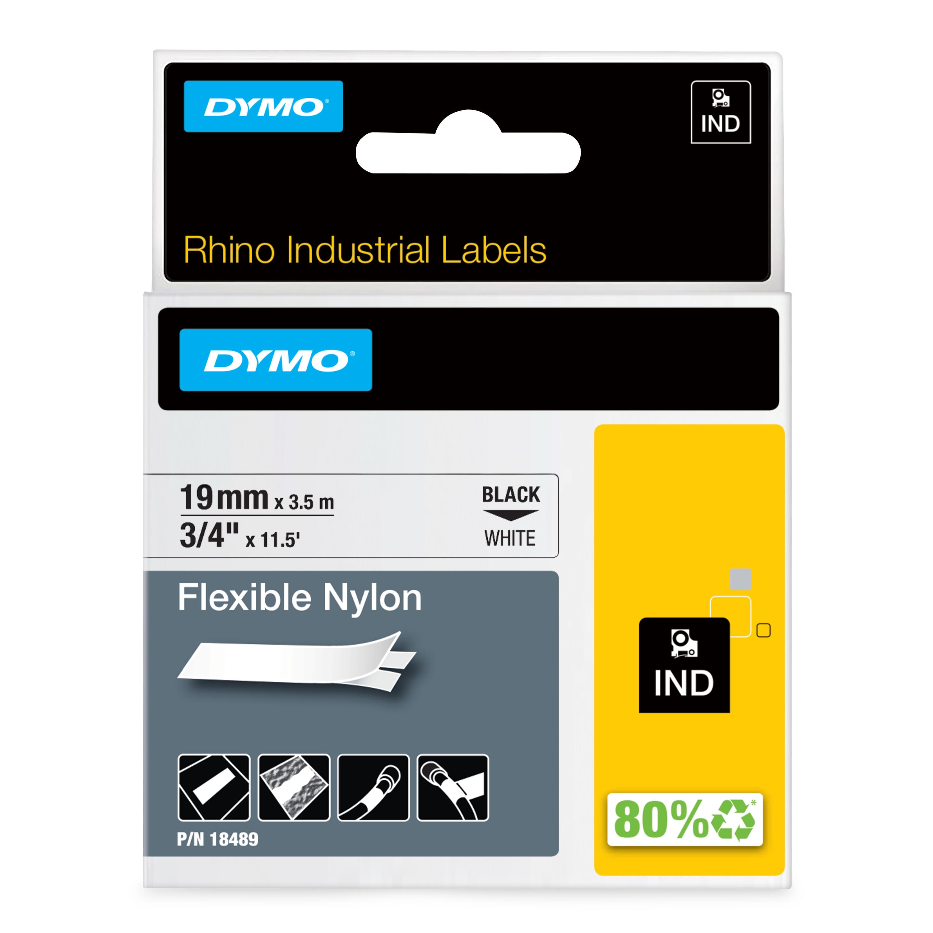 Dymo DYMO Genuine Rhino Industrial Labels-Flexible Nylon 19mm Black on 18489