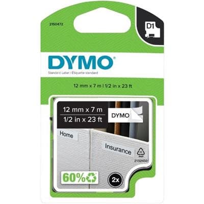 Dymo Dymo Tape D1 12MMX7M BLK/WHT 2PK 2150472