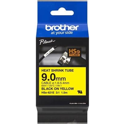 Brother Brother HSE621E 9.0mm x 1.5m Black on Yellow Heat Shrink Tape HSE621E